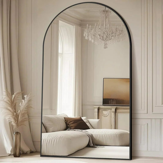 MELOMOIR Oversized Floor Mirror Freestanding, Full Length Mirror for Bedroom Living Room Dressing Room Gym Yoga Hair Salon, Black Arched Mirror Full Length with Shatterproof Tempered Glass