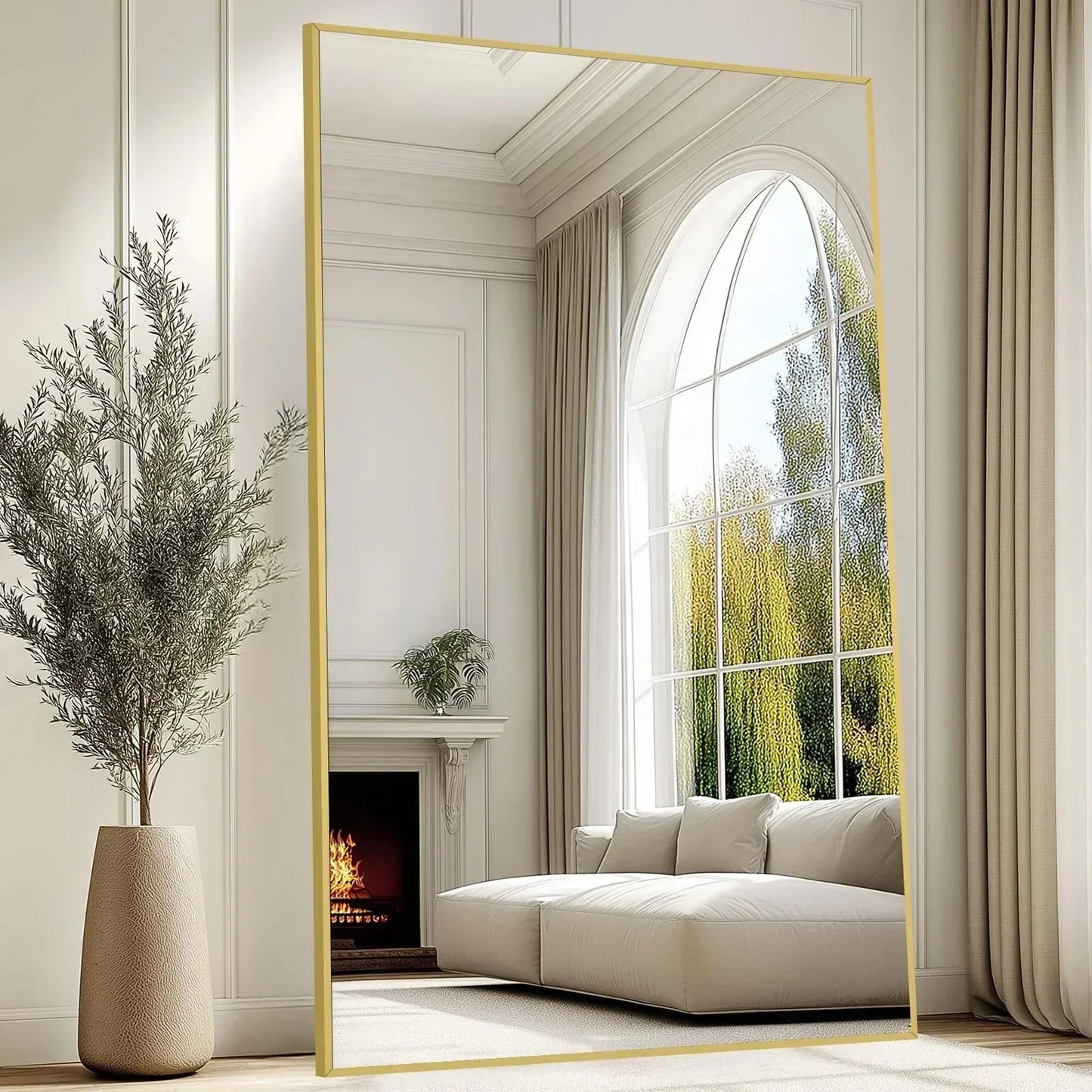 MELOMOIR Oversized Floor Mirror Freestanding, Full Length Mirror for Bedroom Living Room Dressing Room Gym Yoga Hair Salon, Black Arched Mirror Full Length with Shatterproof Tempered Glass