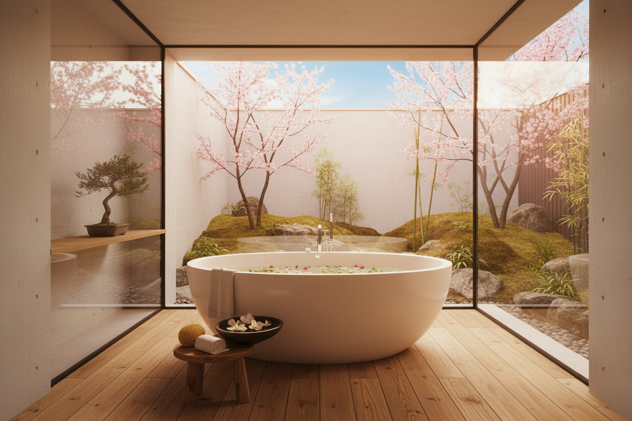Zen Luxe Bathtub - Clear Skies & Warm Lighting